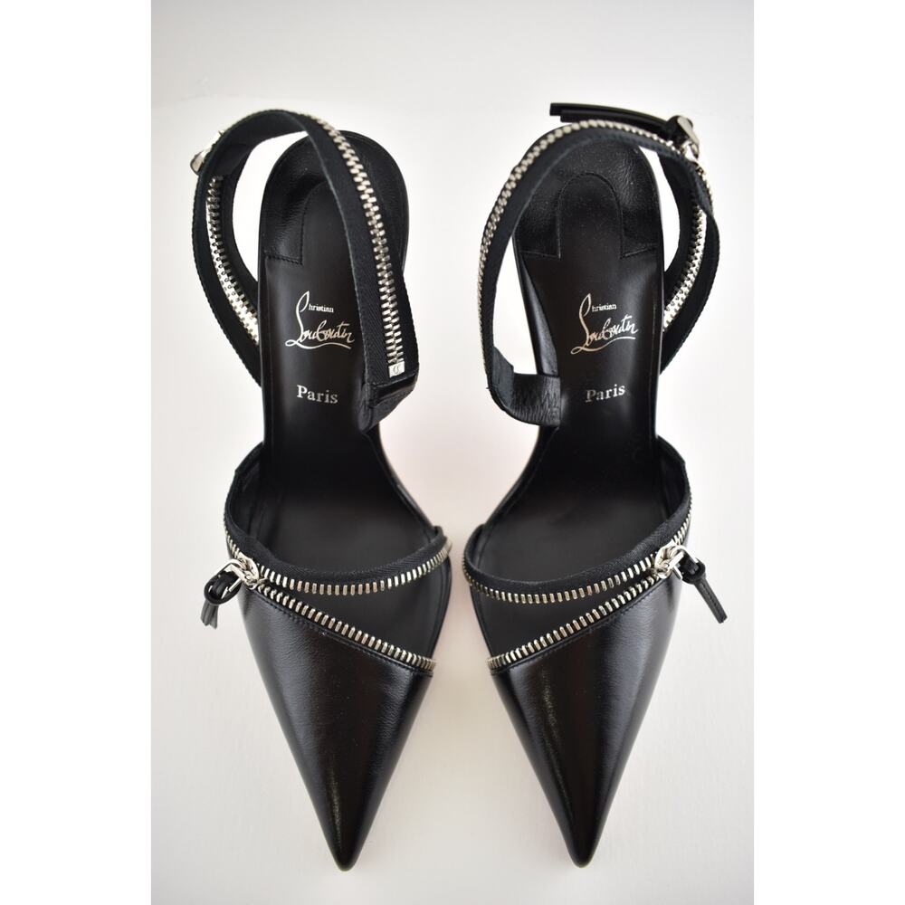Christian Louboutin Slingyzip 100 Black Leather Zipper Slingback Heel Pump 38 - Picture 12 of 16